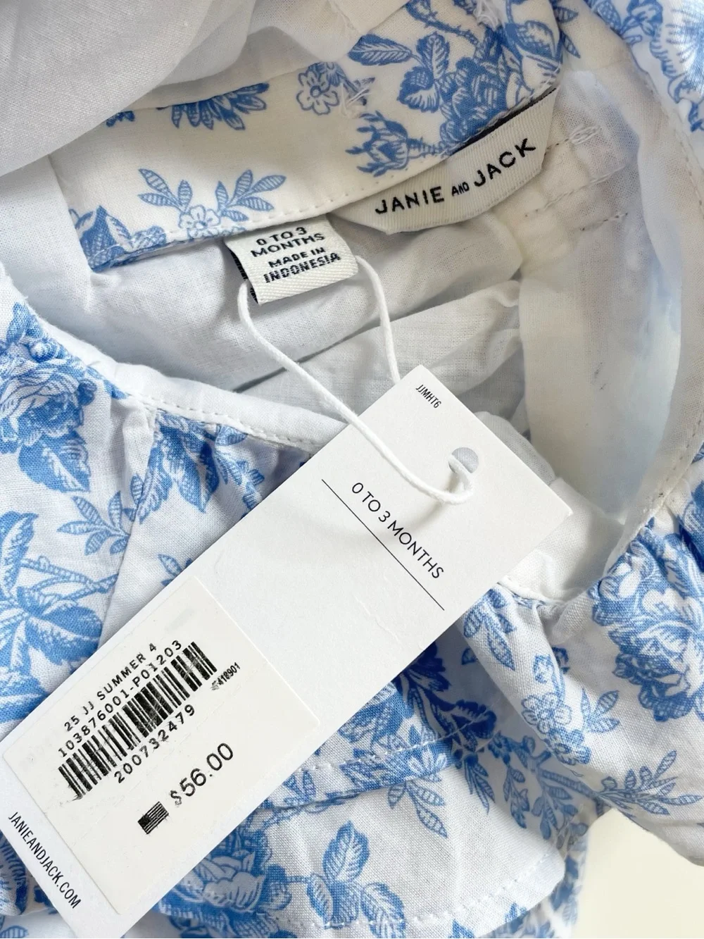 NWT | Janie and Jack Baby Floral Blue Border Dress & Bloomers • 0-3m